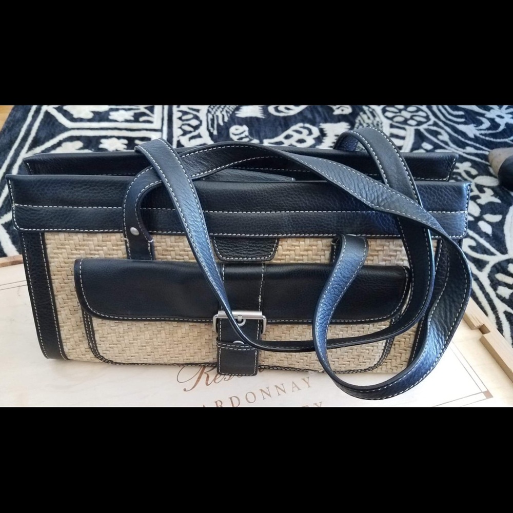 Kate Landry-Straw Bag trimmers with black leather